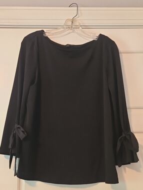 Banana Republic Black Boatneck Long-Sleeve Top with Sleeve Ties